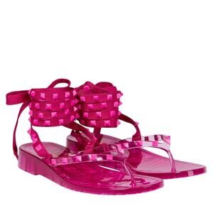 Valentino Rockstud PVC Thong Sandals Hot Pink Size 40 New
